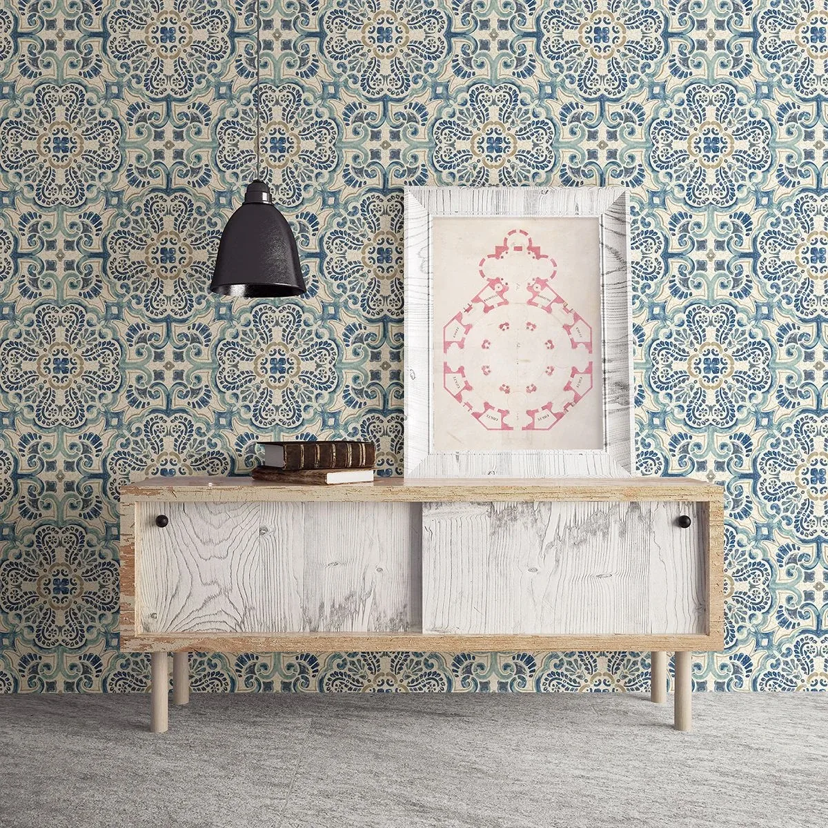 A-Street Prints Florentine Blue Faux Tile Wallpaper - SKU 2922-24046