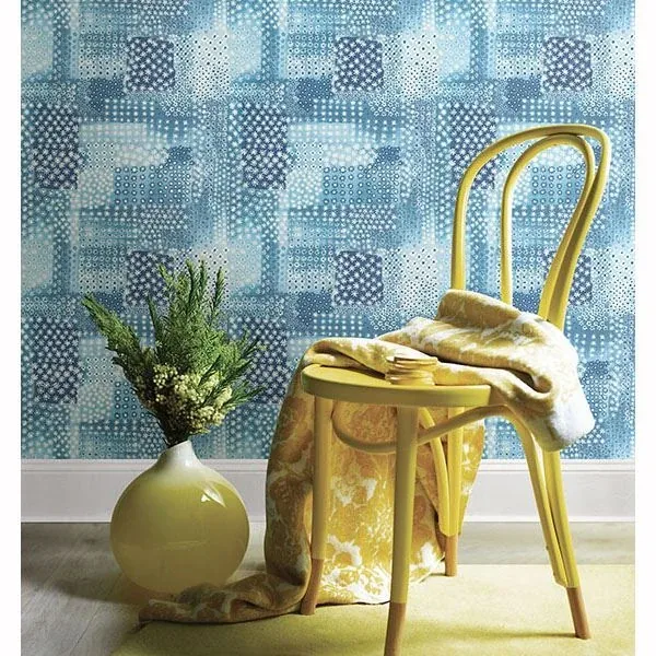 A-Street Prints Flower Indigo Patchwork Wallpaper - SKU 1014-001862