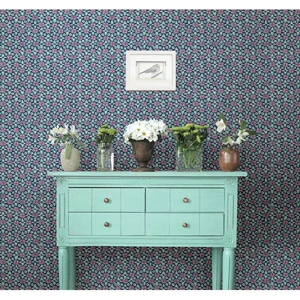 A-Street Prints Free Spirit Indigo Floral Wallpaper - SKU 1014-001822