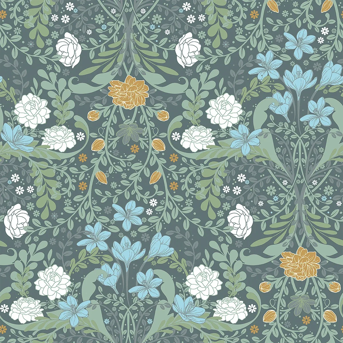 2999-24106 | Froso Turquoise Garden Damask Wallpaper