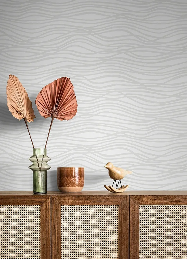 A-Street Prints Galyn White Pearlescent Wave Wallpaper - SKU 4121-72206