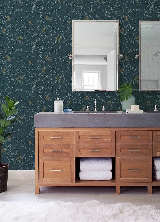 A-Street Prints Gardena Indigo Embroidered Floral Wallpaper - SKU 4122-27009