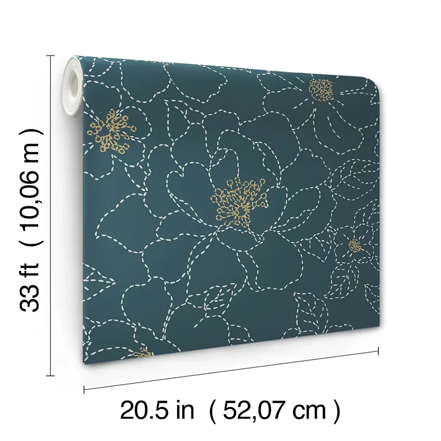 A-Street Prints Gardena Indigo Embroidered Floral Wallpaper - SKU 4122-27009