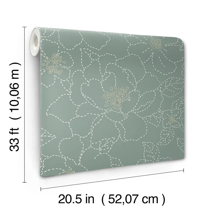 A-Street Prints Gardena Sea Green Embroidered Floral Wallpaper - SKU 4122-27006