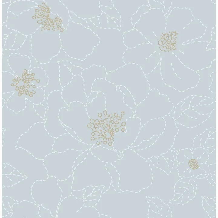 4122-27011 | Gardena Sky Blue Embroidered Floral Wallpaper
