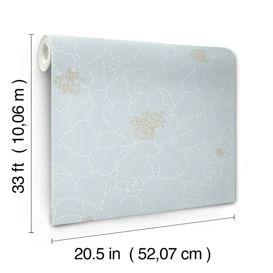 A-Street Prints Gardena Sky Blue Embroidered Floral Wallpaper - SKU 4122-27011