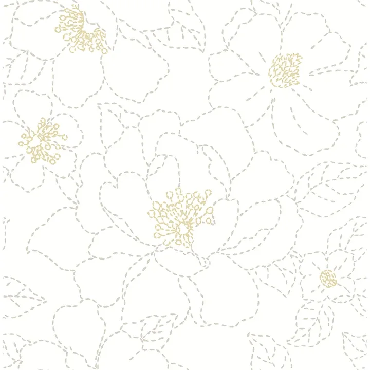 A-Street Prints Gardena White Embroidered Floral Wallpaper - SKU 4122-27007