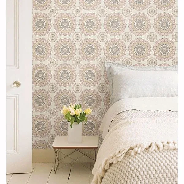 A-Street Prints Gemma Light Pink Boho Medallion Wallpaper | Wallpaper Twins A-Street Prints Gemma Light Pink Boho Medallion Wallpaper - SKU 1014-001805