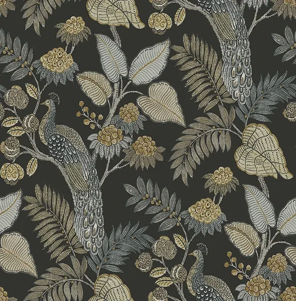A-Street Prints Geneva Black Peacock Paradise Wallpaper - SKU 4173-27646