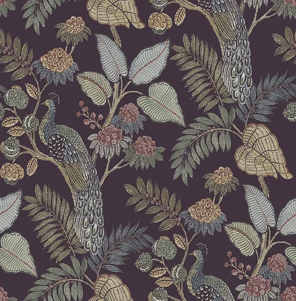 4173-27644 | Geneva Plum Peacock Paradise Wallpaper