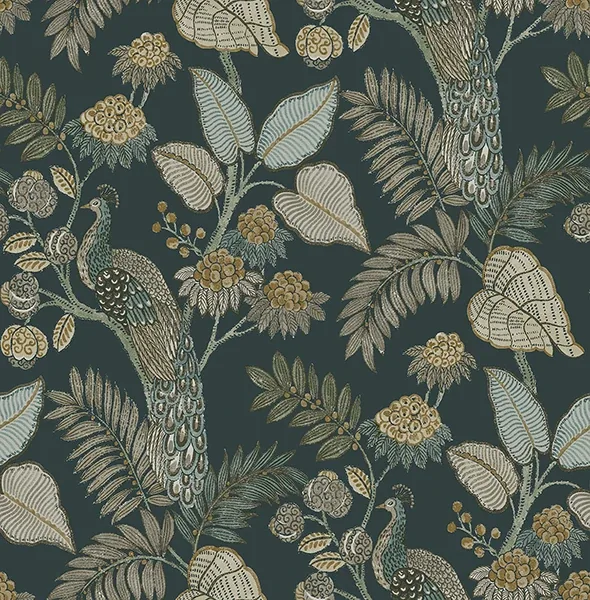 A-Street Prints Geneva Sea Green Peacock Paradise Wallpaper - SKU 4173-27645