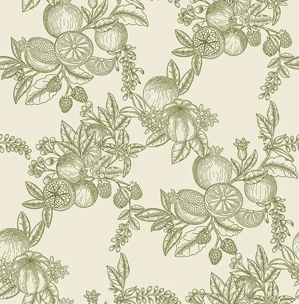 A-Street Prints Gerty Green Fruit Toile Wallpaper - SKU 4173-27636