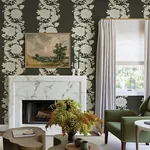 A-Street Prints Gisela Black Floral Columns Wallpaper - SKU 4173-27641