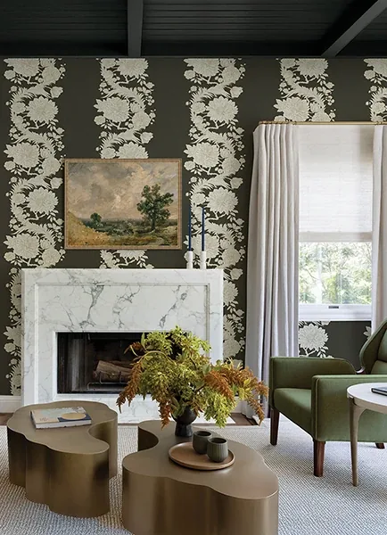A-Street Prints Gisela Black Floral Columns Wallpaper - SKU 4173-27641