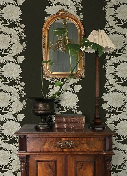 A-Street Prints Gisela Black Floral Columns Wallpaper - SKU 4173-27641