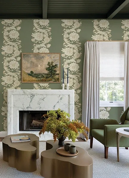 A-Street Prints Gisela Green Floral Columns Wallpaper - SKU 4173-27639
