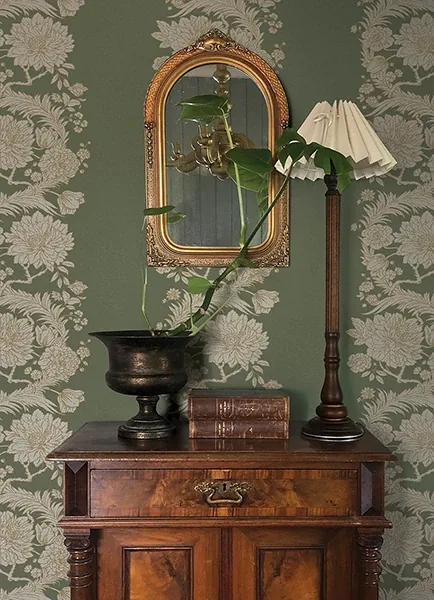 A-Street Prints Gisela Green Floral Columns Wallpaper - SKU 4173-27639