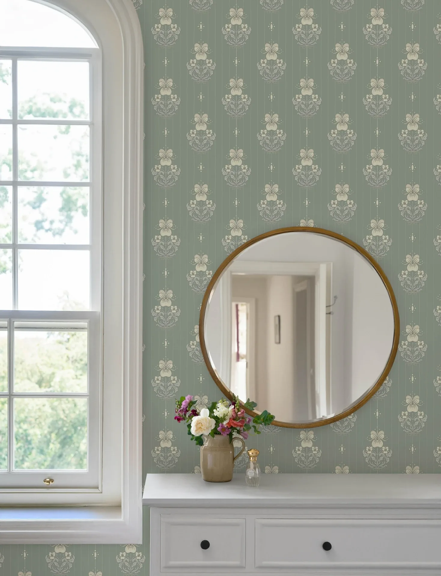 A-Street Prints Gullvie Seafoam Pansies Wallpaper | Wallpaper Twins A-Street Prints Gullvie Seafoam Pansies Wallpaper - SKU 4201-48007