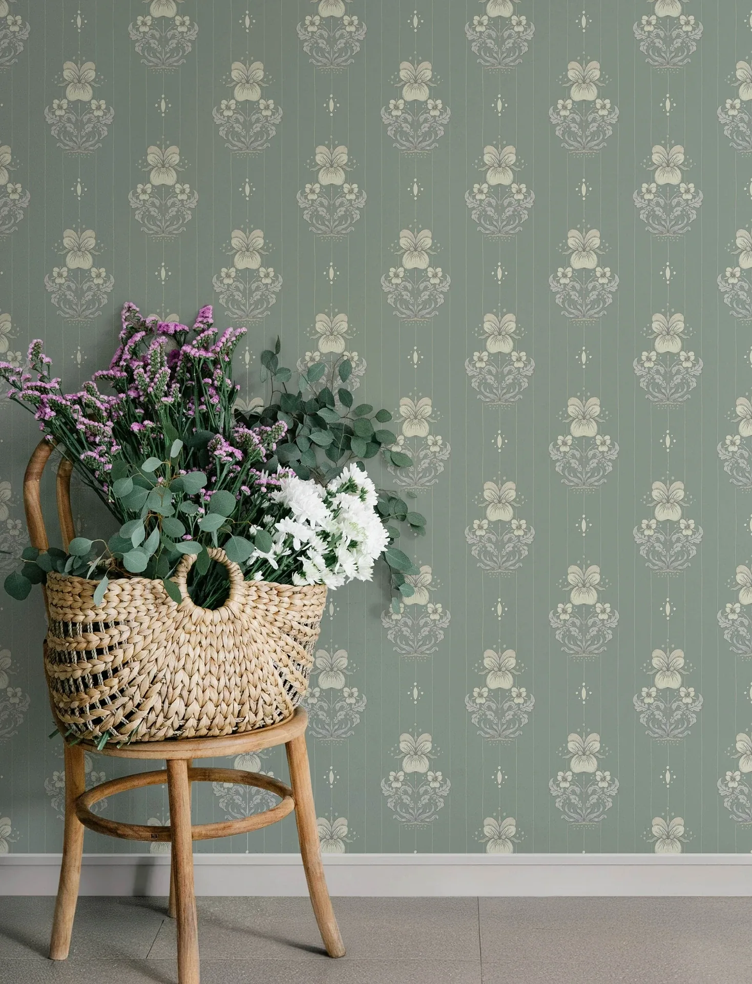 A-Street Prints Gullvie Seafoam Pansies Wallpaper | Wallpaper Twins A-Street Prints Gullvie Seafoam Pansies Wallpaper - SKU 4201-48007