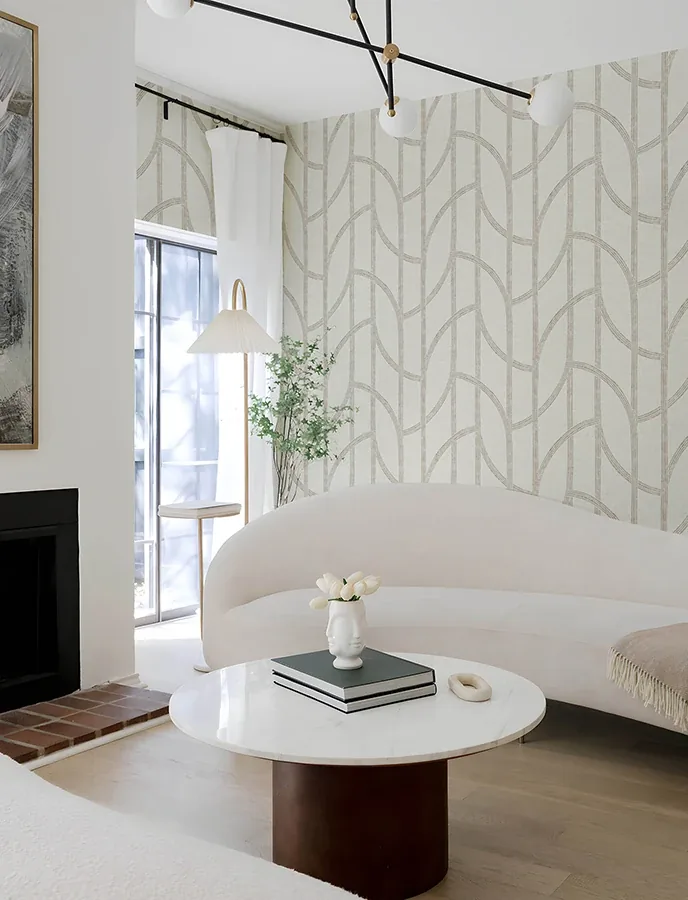 A-Street Prints Harlow Champagne Curved Contours Wallpaper - SKU 4141-27140