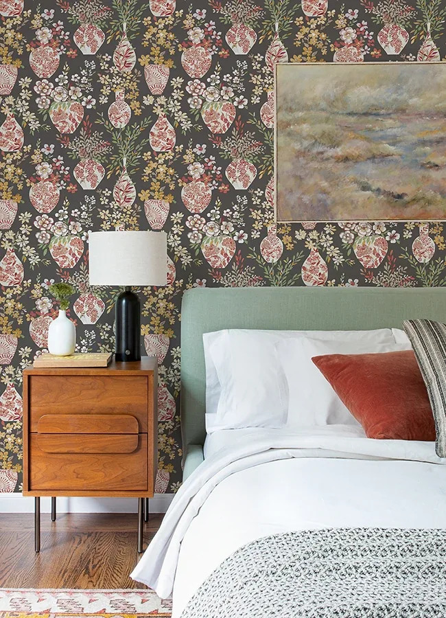 A-Street Prints Harper Brown Floral Vase Wallpaper - SKU 4120-72002