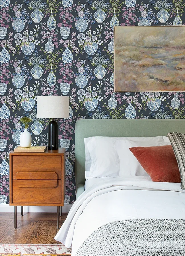 A-Street Prints Harper Charcoal Floral Vase Wallpaper - SKU 4120-72004
