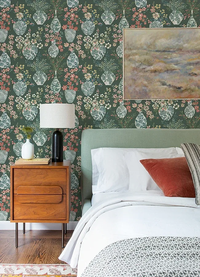 A-Street Prints Harper Green Floral Vase Wallpaper - SKU 4120-72000