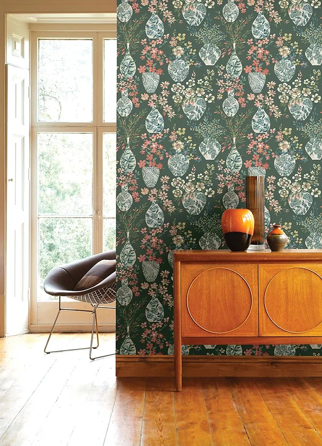 A-Street Prints Harper Green Floral Vase Wallpaper | Wallpaper Twins A-Street Prints Harper Green Floral Vase Wallpaper - SKU 4120-72000