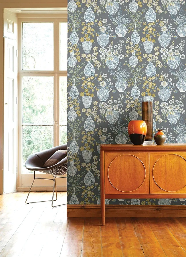 A-Street Prints Harper Grey Floral Vase Wallpaper | Wallpaper Twins A-Street Prints Harper Grey Floral Vase Wallpaper - SKU 4120-72003