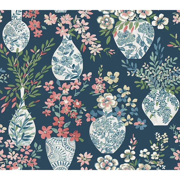 A-Street Prints Harper Teal Floral Vase Wallpaper - SKU 4120-72001
