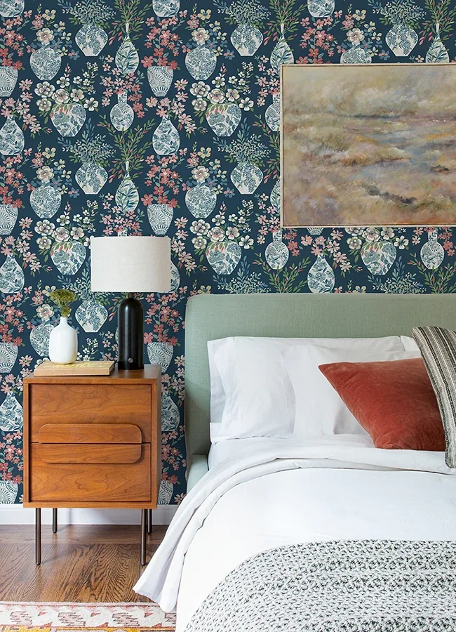 A-Street Prints Harper Teal Floral Vase Wallpaper - SKU 4120-72001