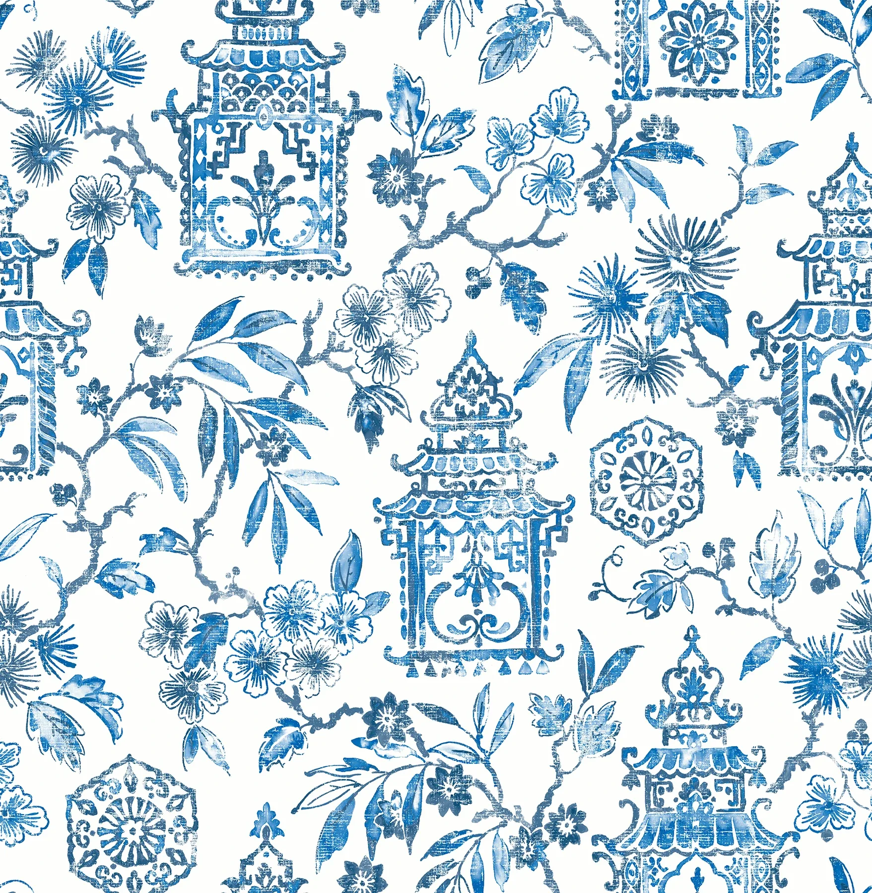 A-Street Prints Helaine Blue Pagoda Wallpaper - SKU 4081-26310