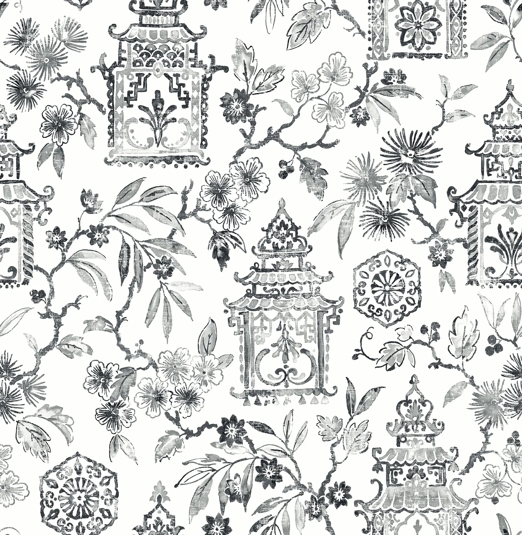 4081-26311 | Helaine Charcoal Pagoda Wallpaper