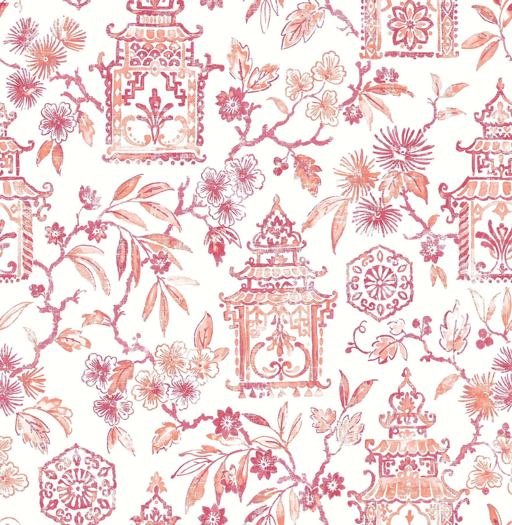 A-Street Prints Helaine Coral Pagoda Wallpaper - SKU 4081-26313