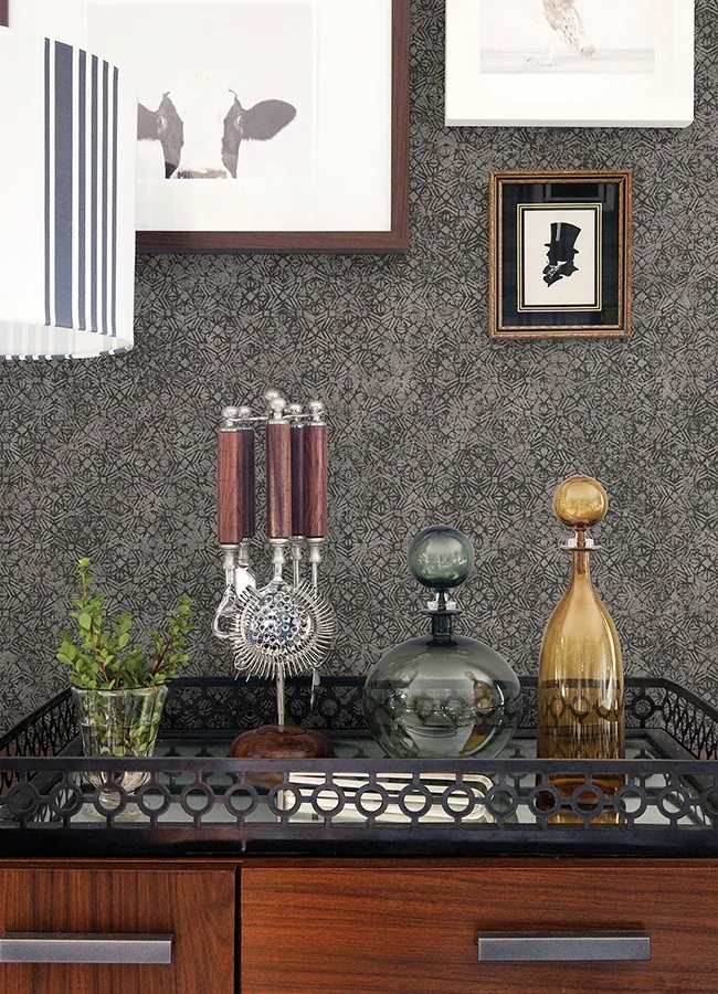 A-Street Prints Hirawa Pewter Metallic Mosaic Wallpaper - SKU 4105-86627