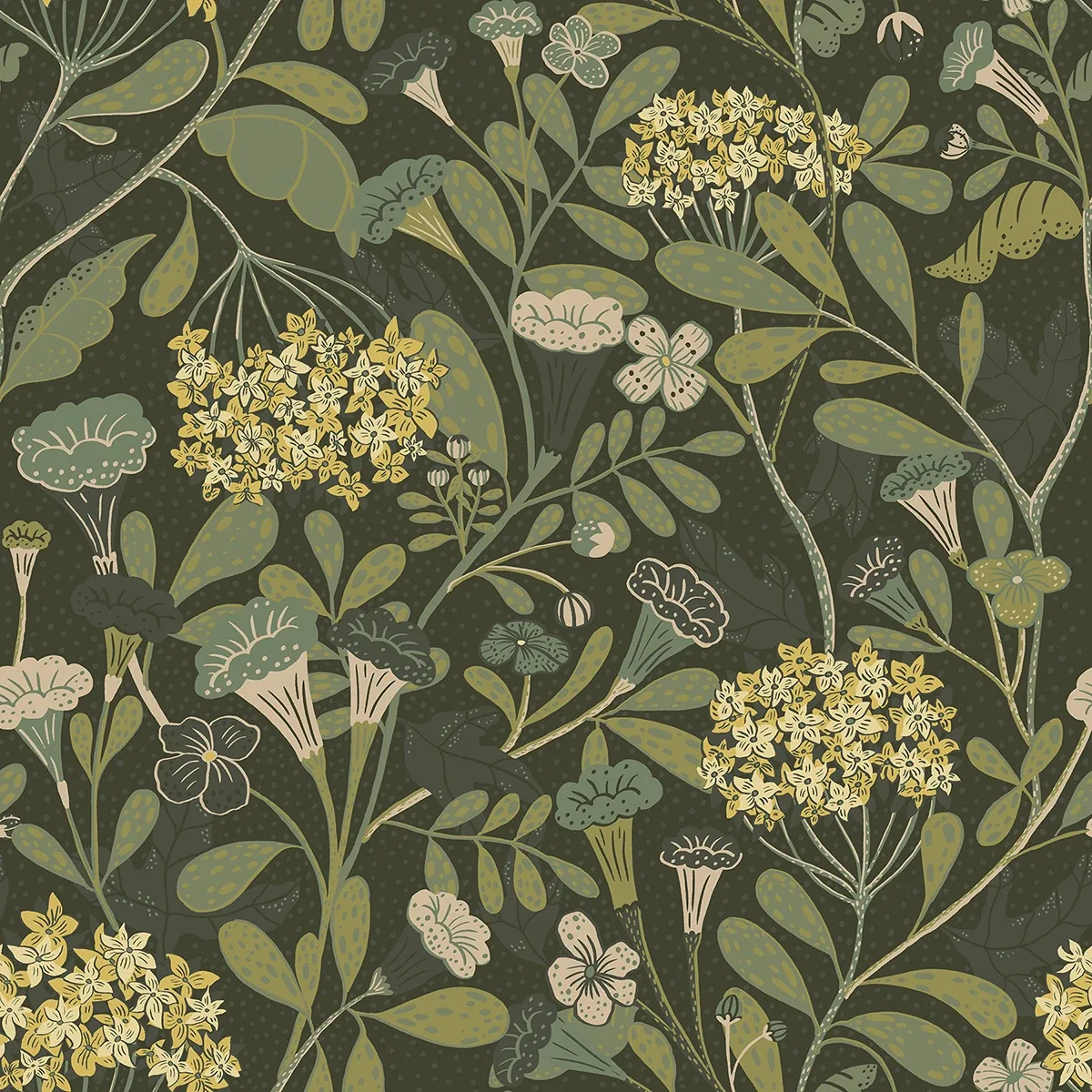 2999-55022 | Hybbe Dark Green Hydrangea Garden Wallpaper