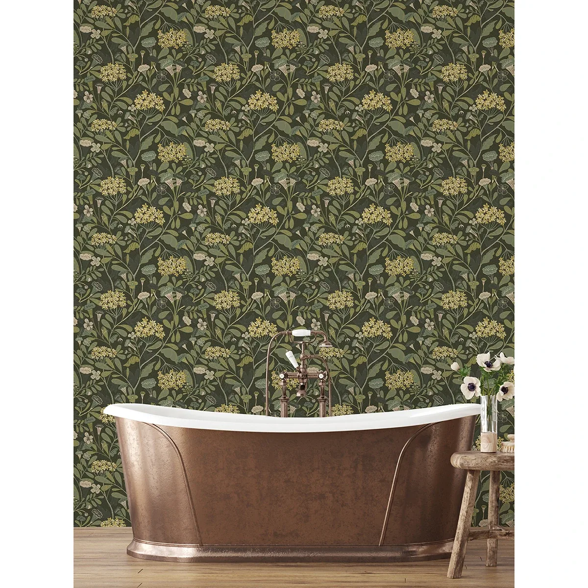 A-Street Prints Hybbe Dark Green Hydrangea Garden Wallpaper - SKU 2999-55022