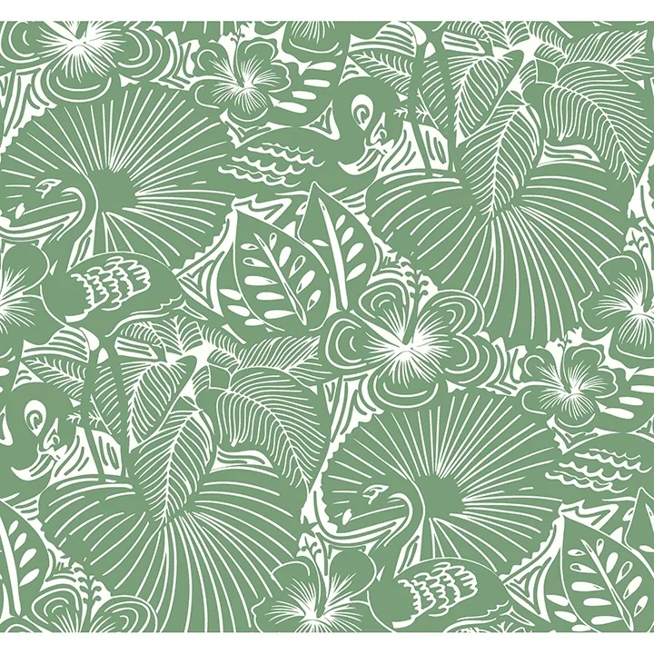 4135-72714 | Idalia Green Floral Flamingo Wallpaper
