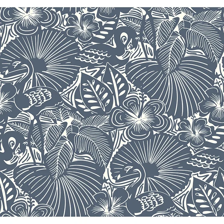 4135-72716 | Idalia Navy Floral Flamingo Wallpaper