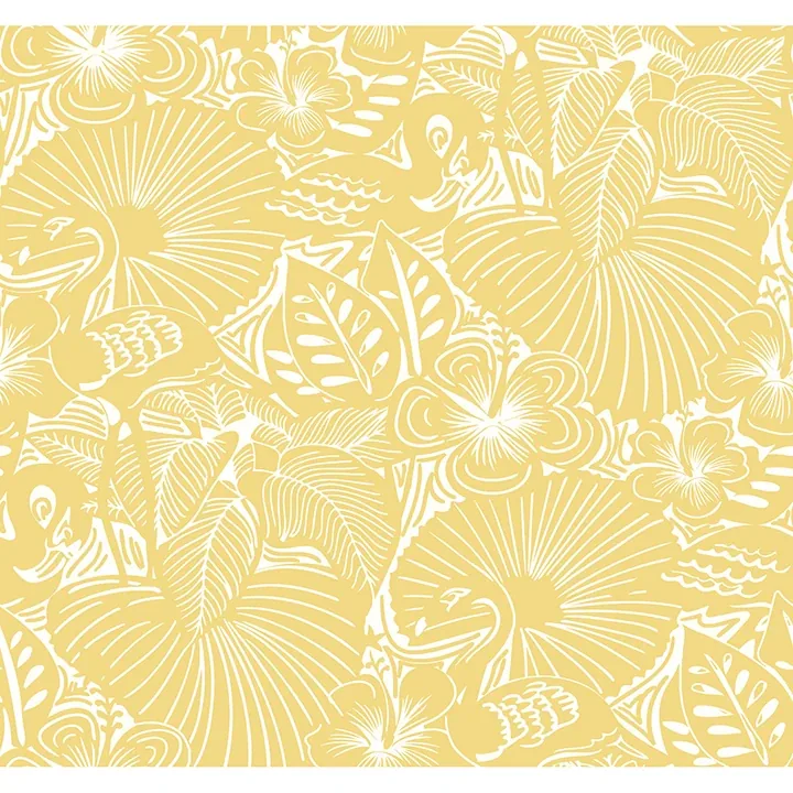 4135-72715 | Idalia Yellow Floral Flamingo Wallpaper