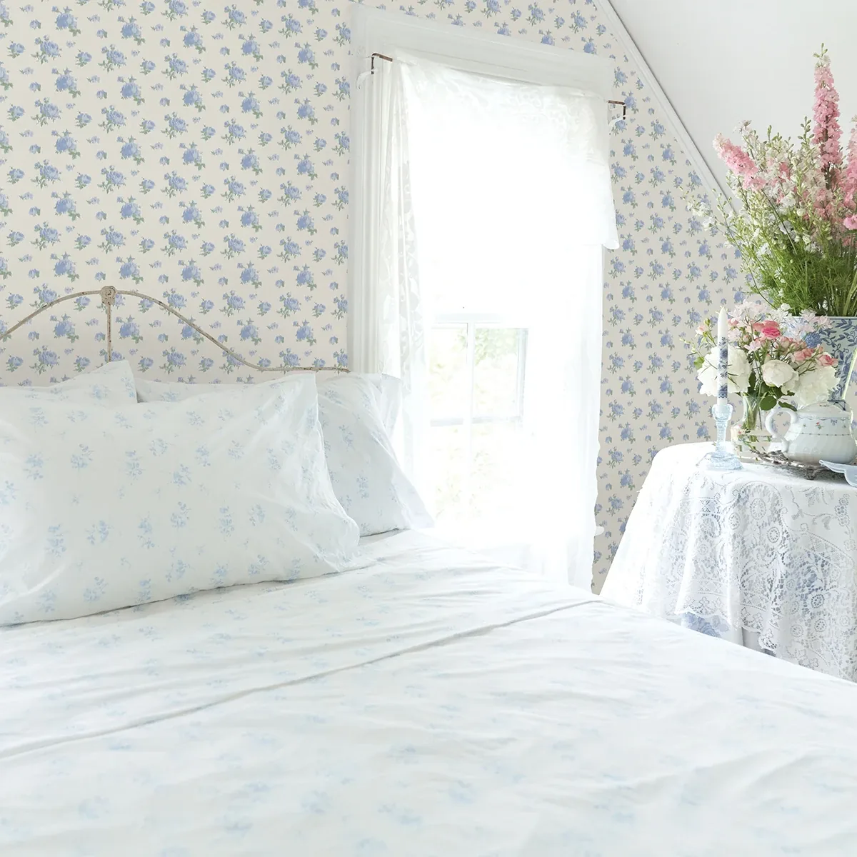 A-Street Prints Ikat Rose Blue Small Print Wallpaper - SKU AST4107