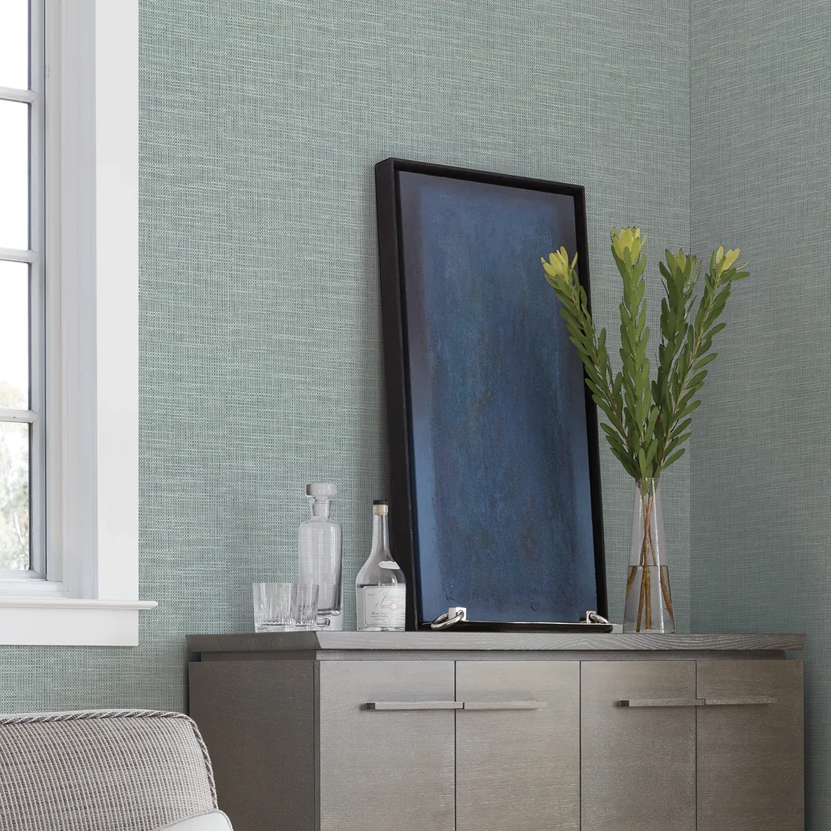 A-Street Prints In The Loop Sage Faux Grasscloth Wallpaper - SKU 2829-82060