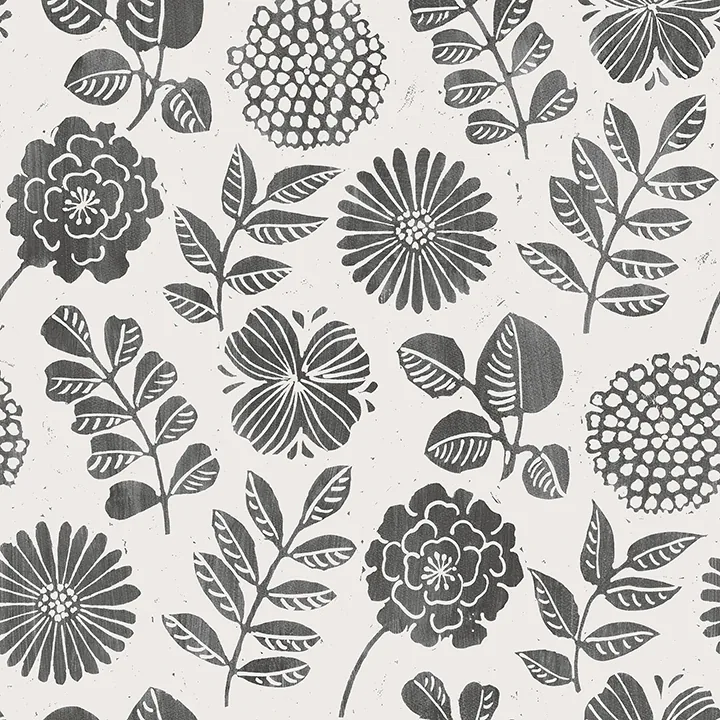A-Street Prints Inge Black Floral Block Print Wallpaper - SKU 4066-26534