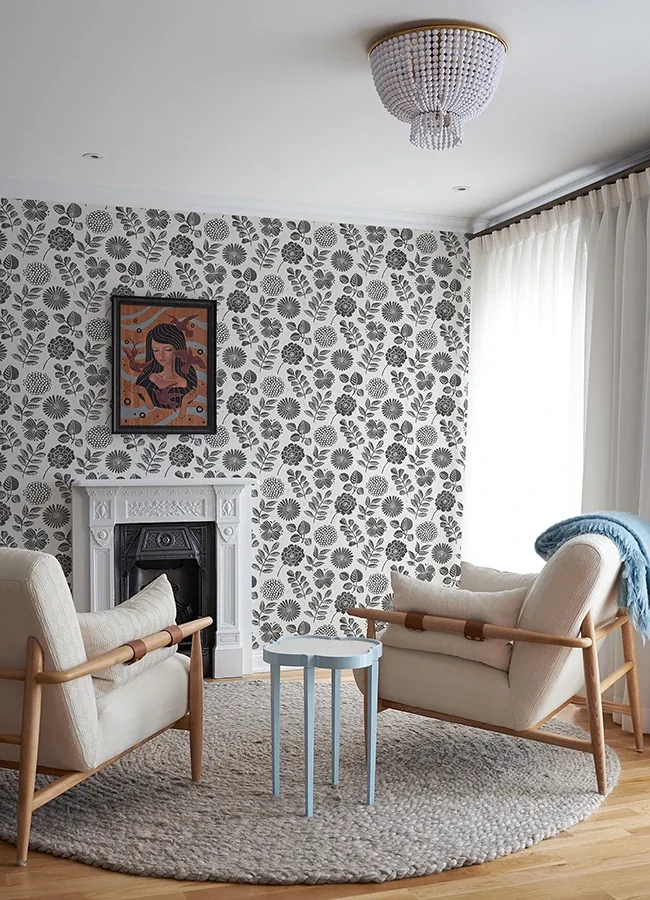 A-Street Prints Inge Black Floral Block Print Wallpaper - SKU 4066-26534