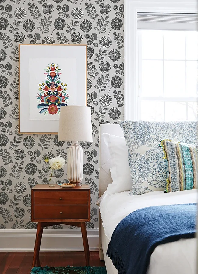 A-Street Prints Inge Black Floral Block Print Wallpaper - SKU 4066-26534
