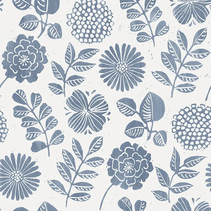 4066-26532 | Inge Denim Floral Block Print Wallpaper