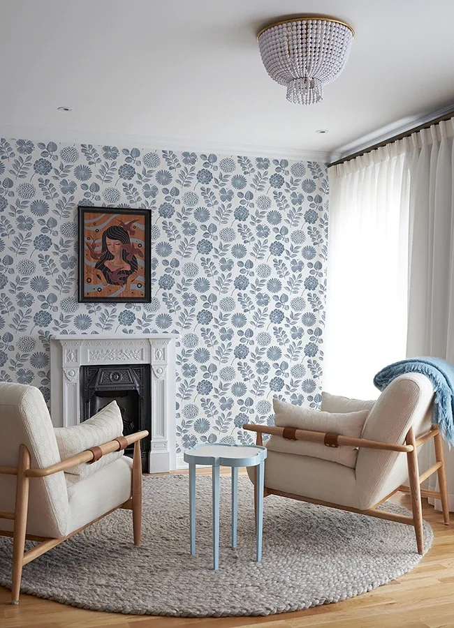 A-Street Prints Inge Denim Floral Block Print Wallpaper - SKU 4066-26532