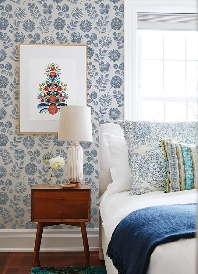 A-Street Prints Inge Denim Floral Block Print Wallpaper - SKU 4066-26532