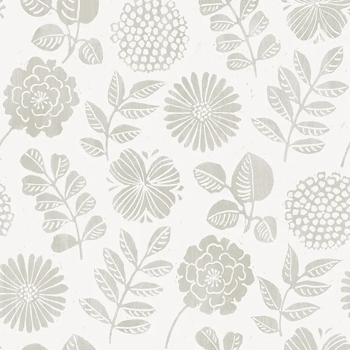 4066-26533 | Inge Light Grey Floral Block Print Wallpaper