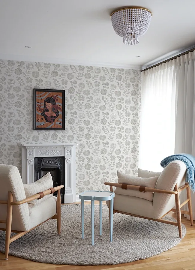 A-Street Prints Inge Light Grey Floral Block Print Wallpaper - SKU 4066-26533